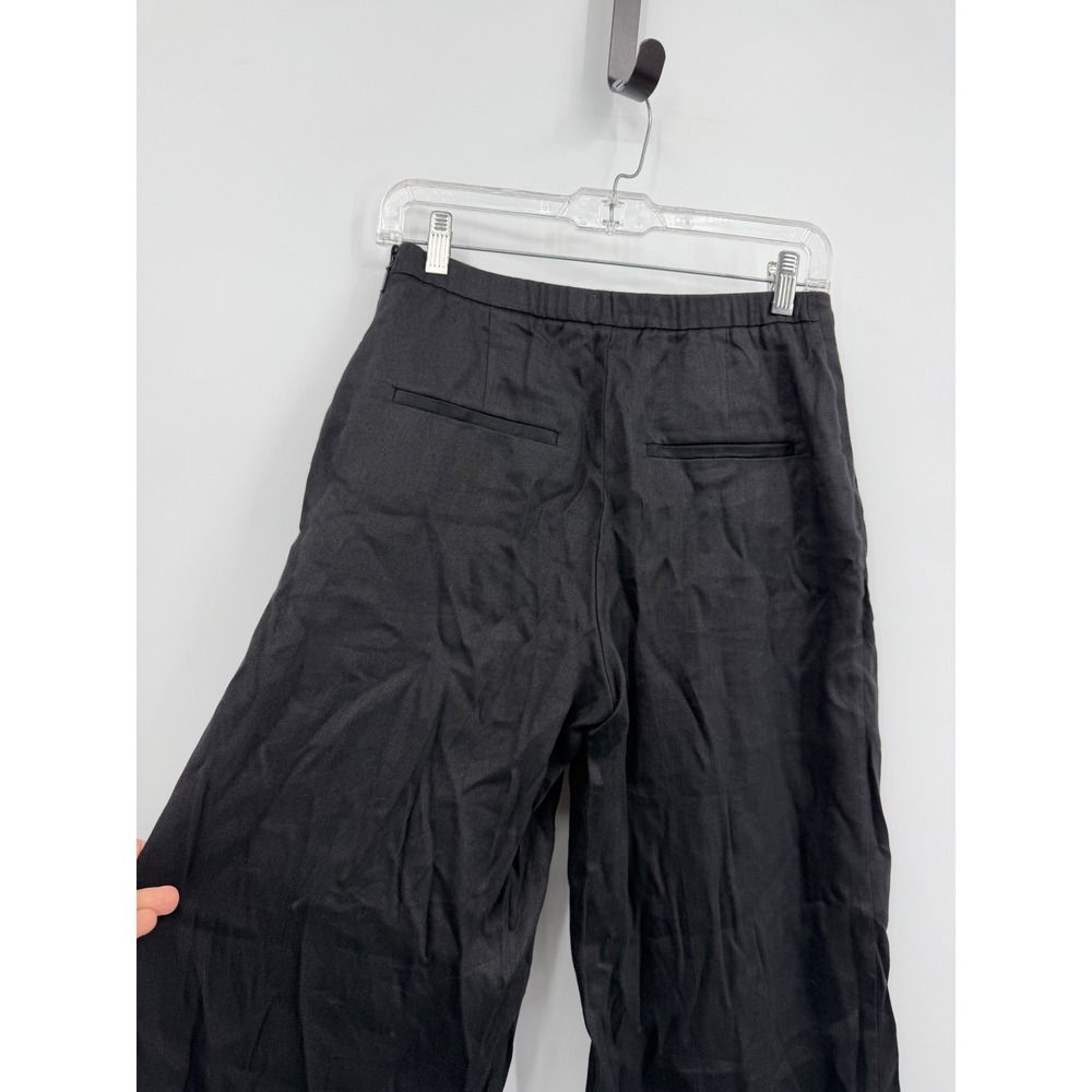 Babaton Aritzia parity Wide Leg Trousers sz 2 Black Linen Blend High Waist - Picture 4 of 10